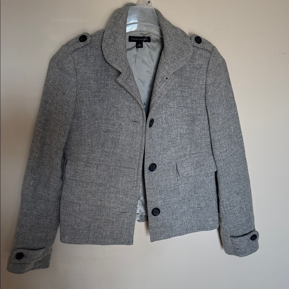 Banana Republic Women Blazer Grey Button-Up Jacket Wool Blend Small Fitted